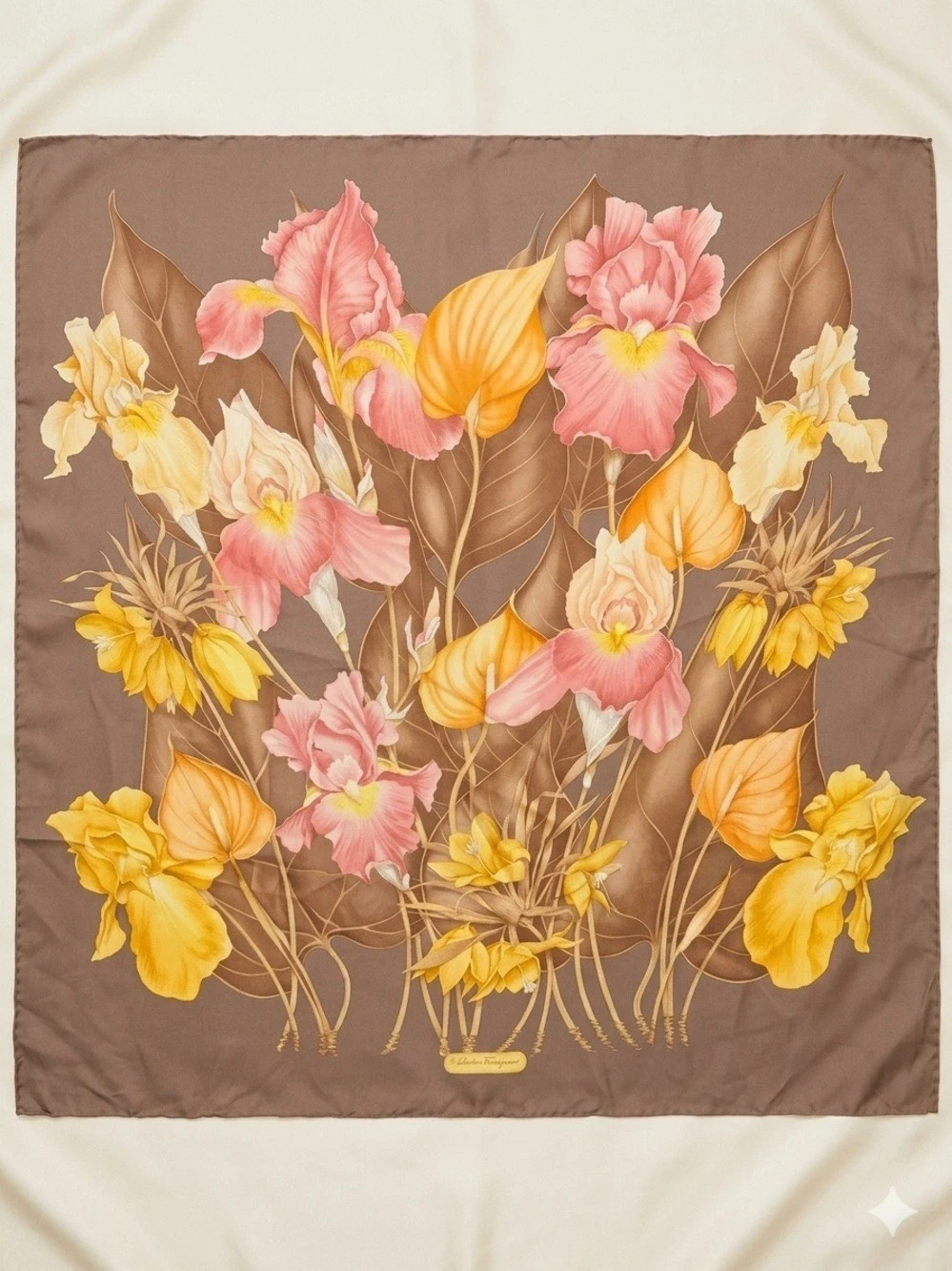 Authentic Salvatore Ferragamo Botanical Iris & Floral Silk Scarf